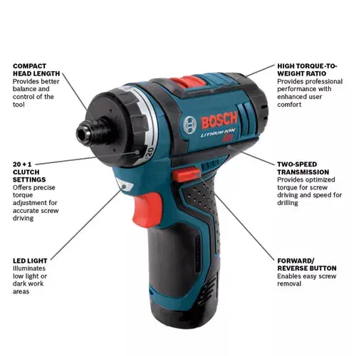 Bosch 12V Max Two-Speed 1/4-Inch Hex Pocket Driver (Bare Tool) 2