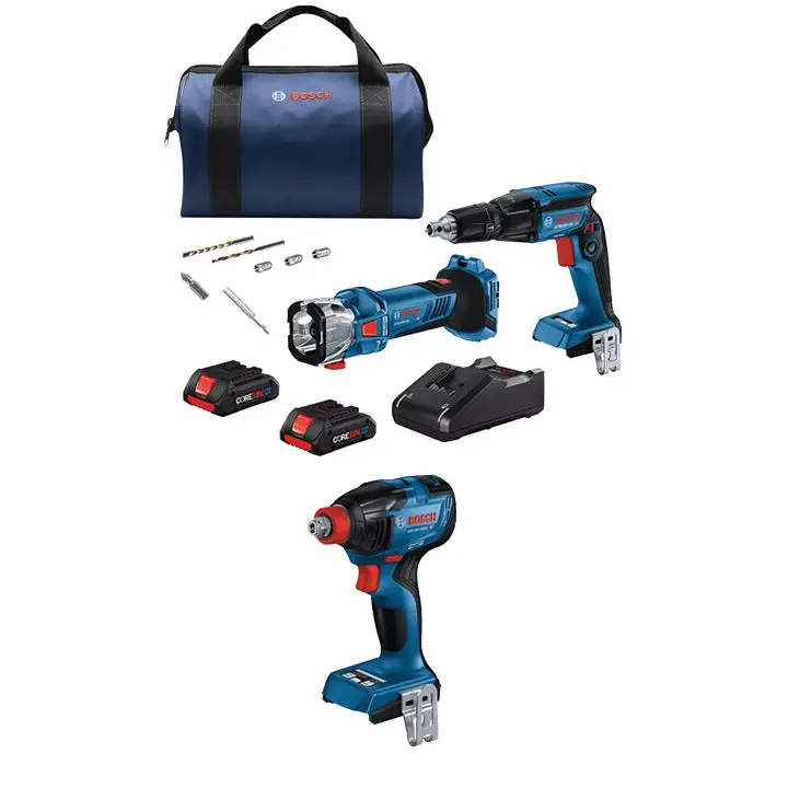 Bosch 18V 2-Tool Combo Kit With Free 2-In-1 Impact Driver/Wrench (1/4" & 1/2") 1