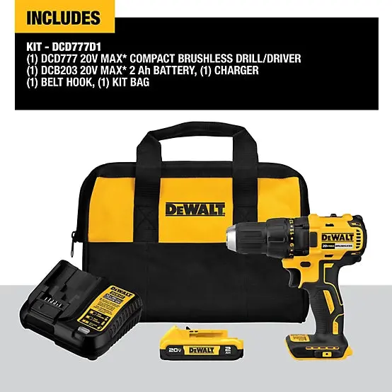Dewalt 20V Max Brushless 1/2-In. Drill/Driver Kit – Dcd777D1 1