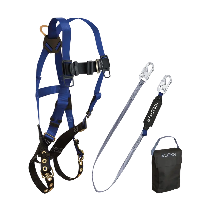 Falltech 3-Item Fall Protection Kit – Harness, Lanyard, And Small Carry Bag (7016, 8256, 5005P) 1