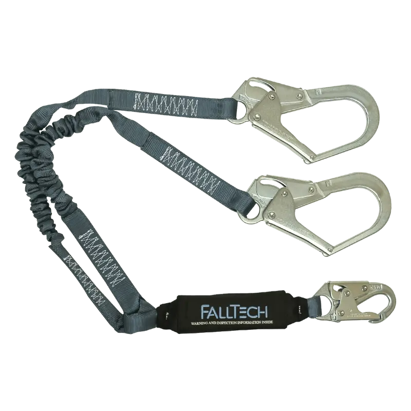 Falltech 4.5–6-Foot Viewpack® Elastic Energy-Absorbing Lanyard — Adjustable Double-Leg With Steel Connectors 1
