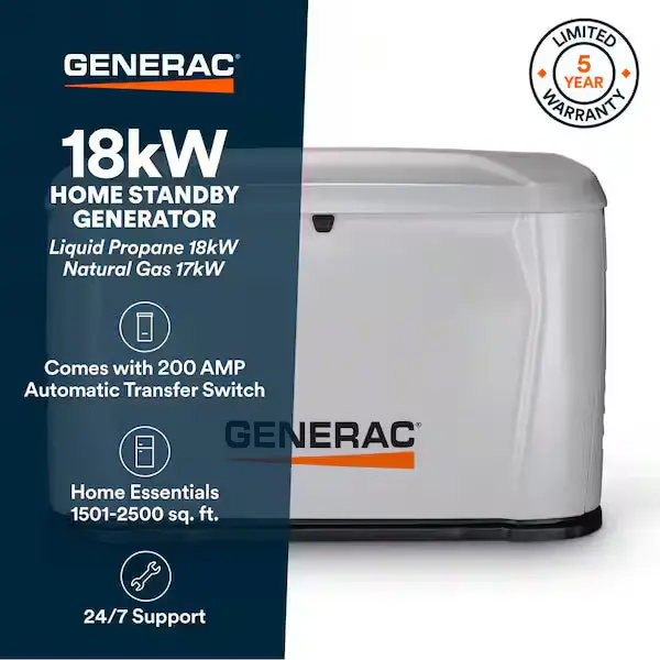 Generac 18Kw Dual-Fuel Standby Generator – Lp/Ng, 200A Automatic Transfer Switch (7324) 1
