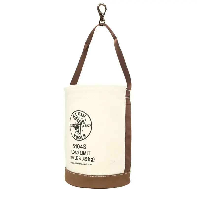 Klein Tools 12-Inch Leather-Bottom Canvas Bucket With Swivel Snap Hook 1