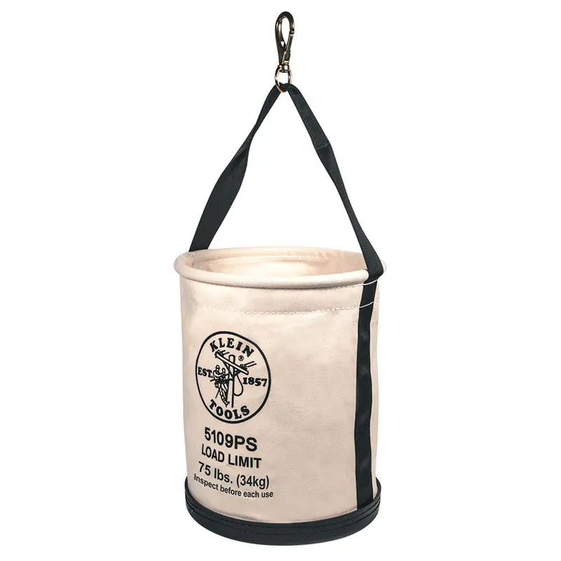 Klein Tools 12-Inch Wide Straight-Wall Canvas Bucket With Pocket And Swivel Hook 1
