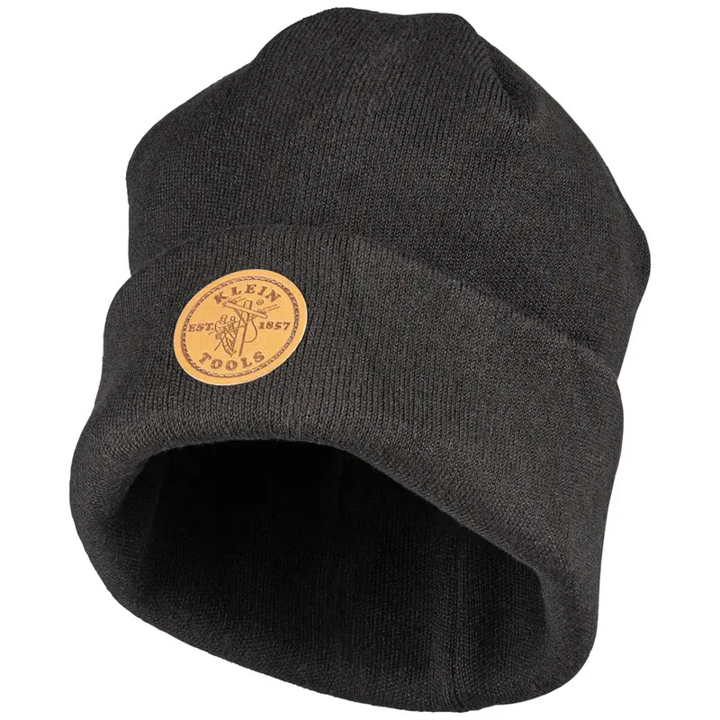 Klein Tools Black Heavy-Knit Work Hat With Embossed Leather Logo 1