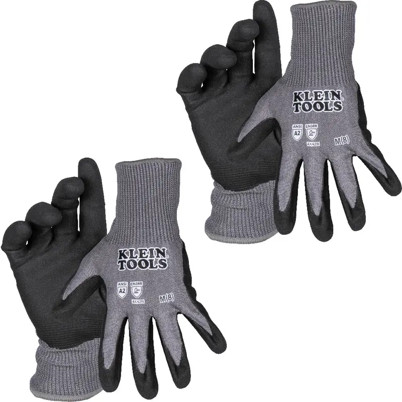 Klein Tools Touchscreen-Friendly Knit Dipped Gloves – Cut Resistance A2, 2-Pair Set 1