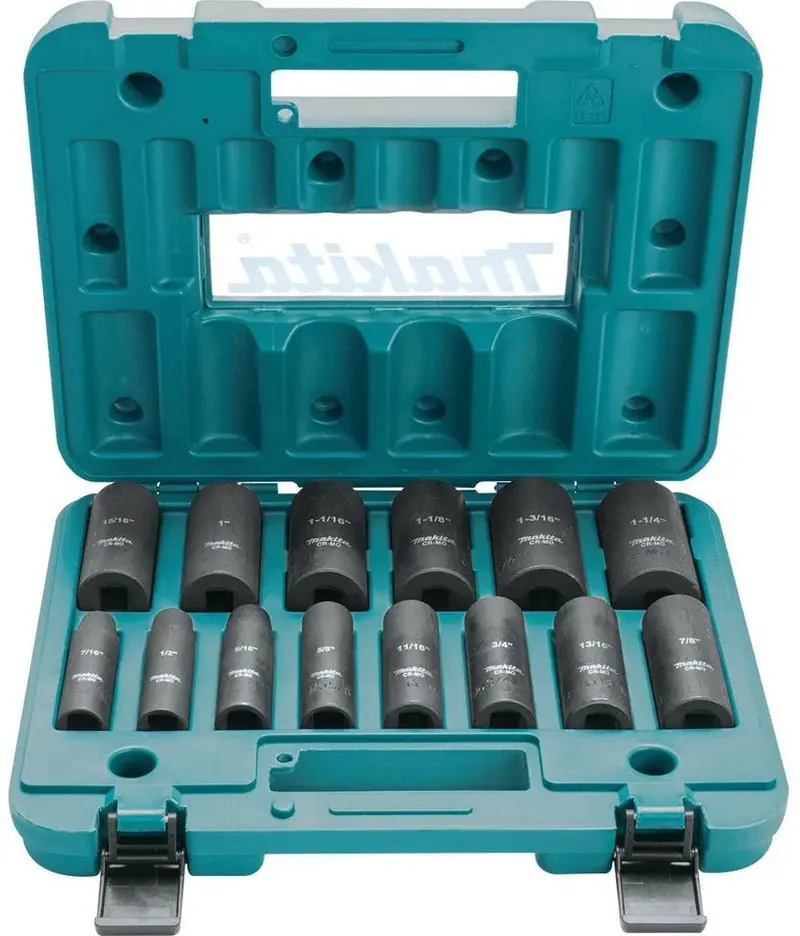 Makita 1/2" 6-Point Deep Impact Socket Set — 14-Piece, Fractional Sizes (A-96372) 1