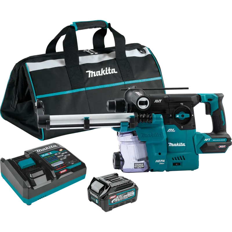 Makita 40V Max Xgt 1-3/16-Inch Sds-Plus Avt Rotary Hammer With Integrated Dust Extractor Kit 1
