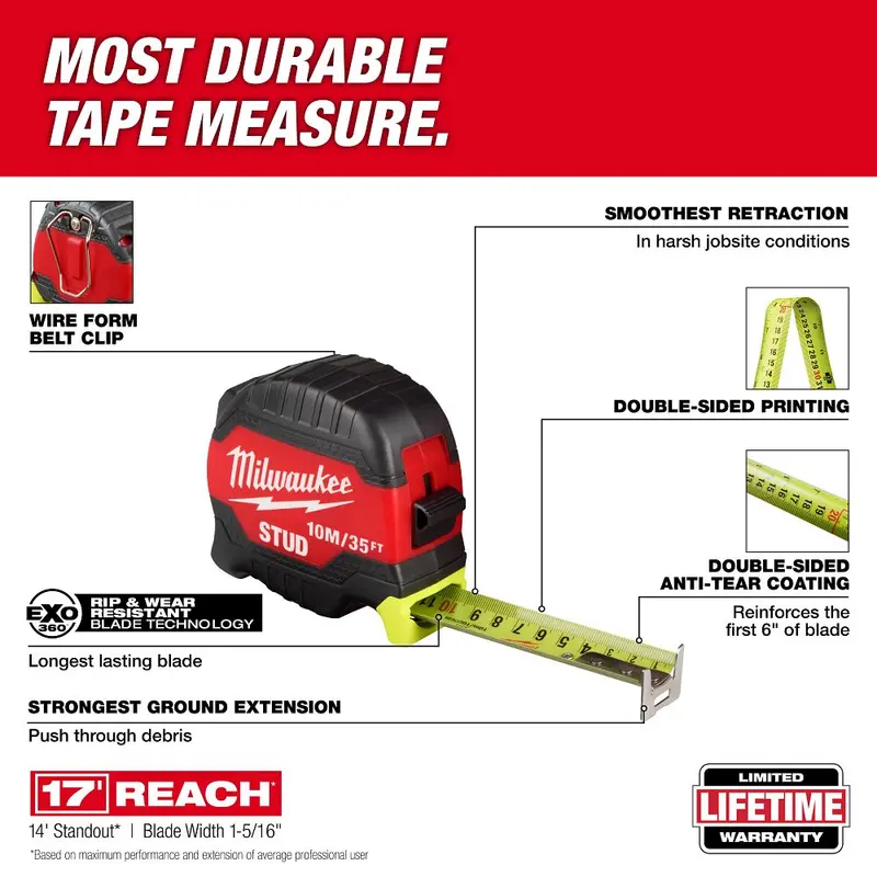Milwaukee 10-Meter (35-Foot) Stud Tape Measure With Blade Lock 1