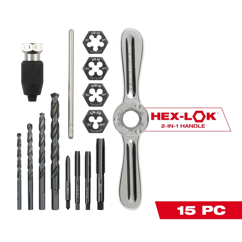 Milwaukee 15-Piece Sae Tap And Die Kit With Hex-Lok Dual-Function Handle (Model 49-22-5602) 1