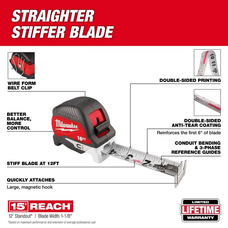 Milwaukee 16-Foot Magnetic Tape Measure Designed For Electrical Work – Compact & Reliable, 48-22-1018M 1