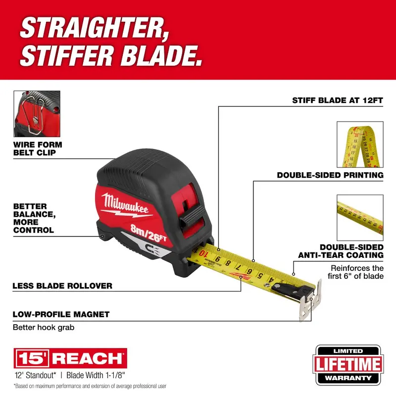 Milwaukee 26-Foot Magnetic Tape Measure – Compact, High-Strength Magnet – Model 48-22-1026M 1
