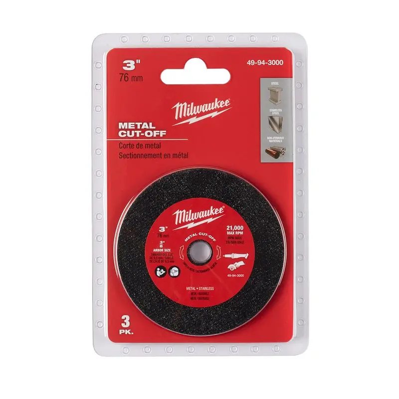 Milwaukee 3-Inch Metal Cut-Off Wheel (3-Pack, .040" Thick, 3/8" Arbor) – M12 Compatible, 49-94-3000 1