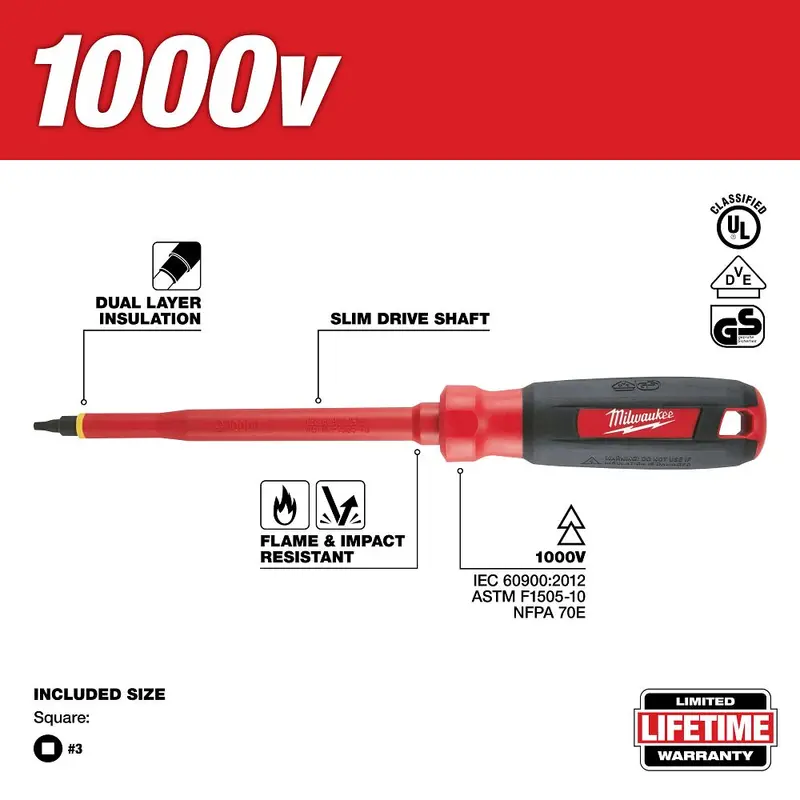 Milwaukee 3-Piece 1000V Insulated Screwdriver Set – Cat Iii Rated Safety Tools (48-22-2253) 1