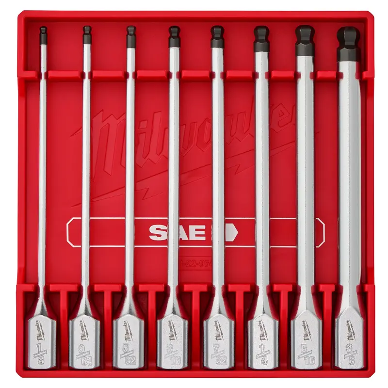 Milwaukee 8-Piece Sae Ball-End Hex Bit Set – 3/8" Drive, Long Pattern (48-22-9549) 1