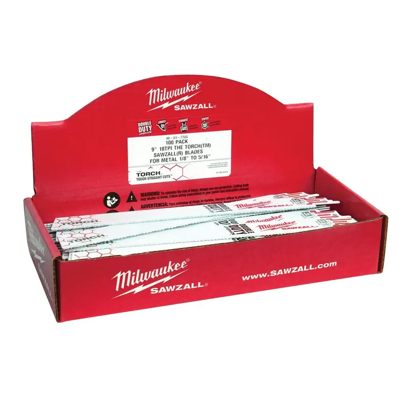 Milwaukee 9" 18 Tpi The Torch Metal-Cutting Sawzall Blades – 100-Pack (48-01-7788) 1