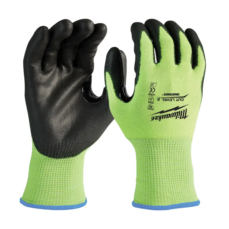 Milwaukee Cut Level 2 High-Visibility Pu-Coated Safety Gloves — Ppe Certified 1