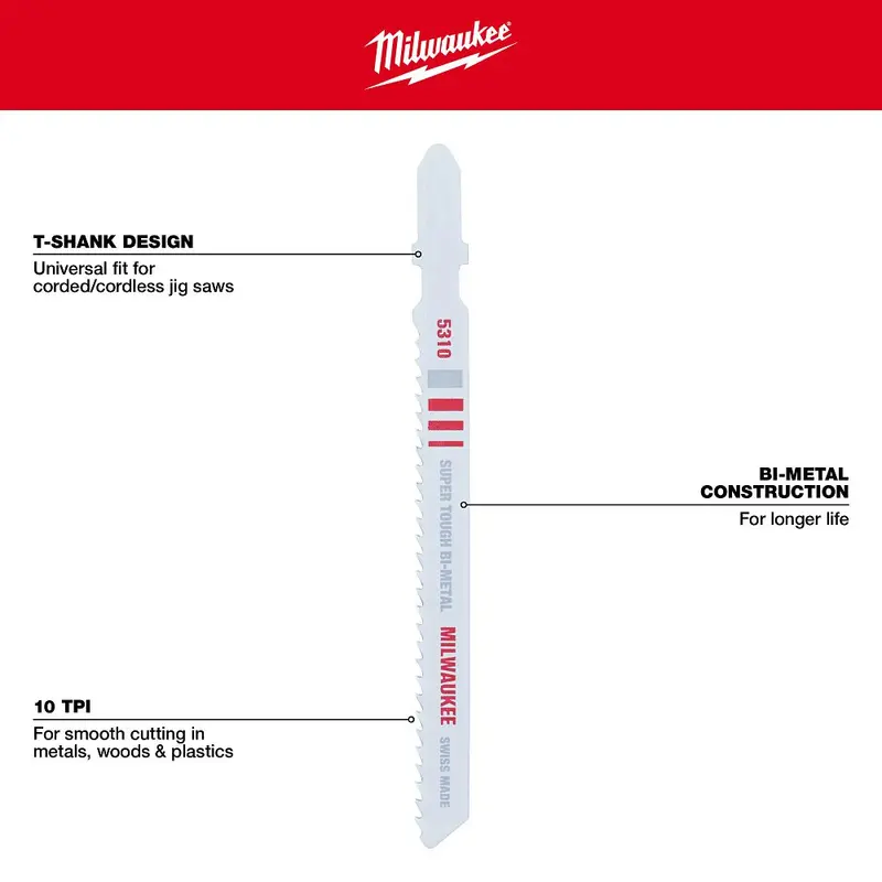 Milwaukee General-Purpose Bi-Metal T-Shank Jig Saw Blades – 5-Pack (48-42-5310) 1