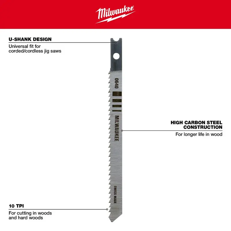Milwaukee High-Carbon Steel U-Shank Jig Saw Blades – Bulk Pack (48-42-0640) 1