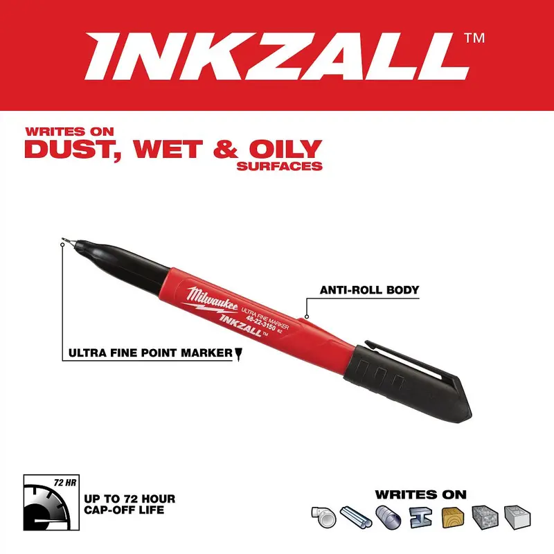 Milwaukee Inkzall Ultra-Fine Point Black Marker – Precision Marking Tool (48-22-3150) 1