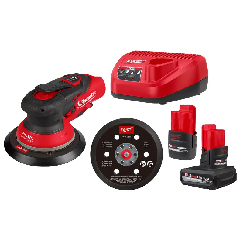 Milwaukee M12 Fuel 6-Inch Random Orbital Sander – 3/32-Inch Orbit (2584-22Cx) + Free M12 Compact Inflator (2475-20) 1