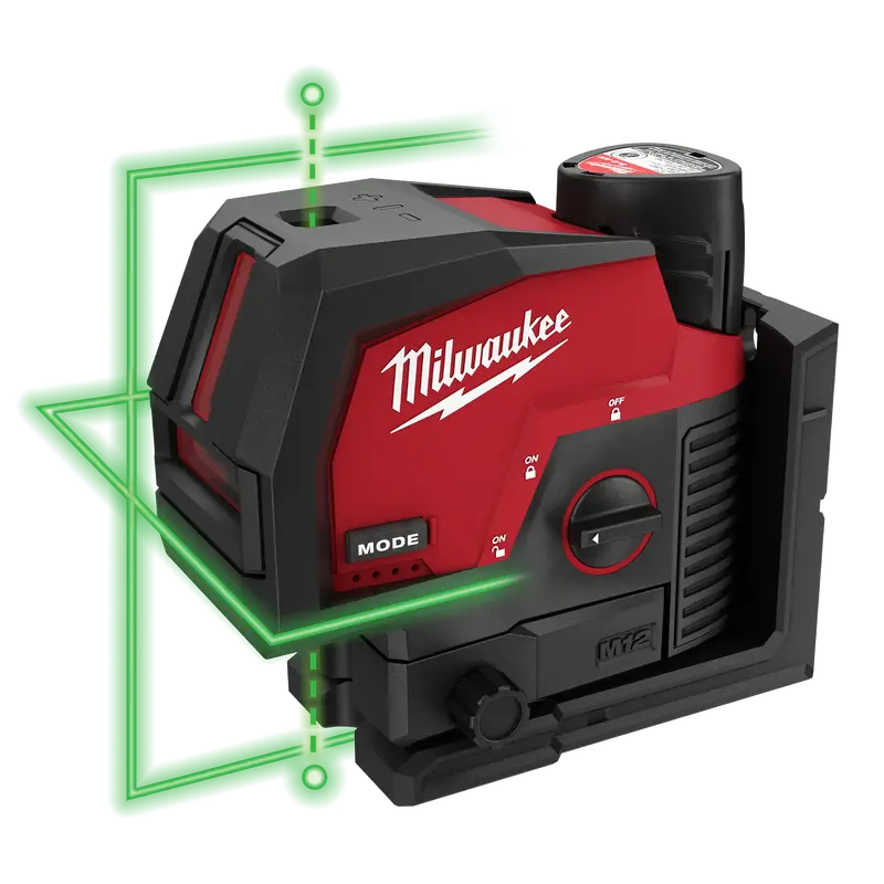 Milwaukee M12 Green Cross Line & Plumb Point Laser (3622-20) + Free M12 Redlithium Cp3.0 Battery (48-11-2430) 1