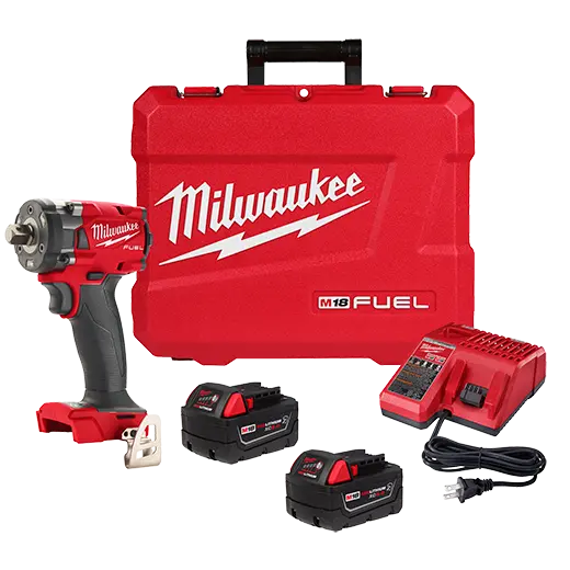 Milwaukee M18 Fuel 1/2" Compact Impact Wrench With Pin Detent (2855P-22R) + Free Shockwave 1/2" 15-Piece Socket Set With Packout Organizer 1