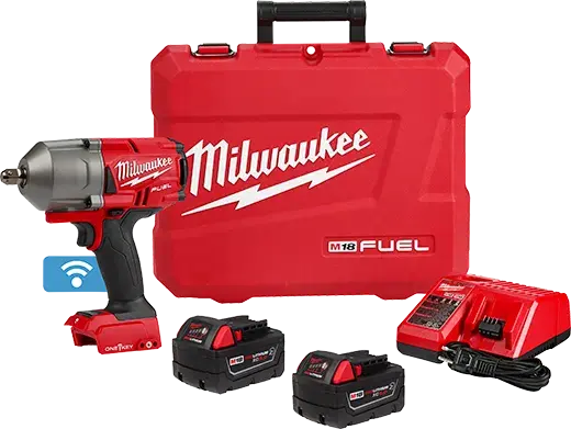 Milwaukee M18 Fuel One-Key High-Torque 1/2" Impact Wrench (2862-22R) With Pin Detent Kit + Free Shockwave 15-Pc Deep Socket Set & Packout Organizer 1