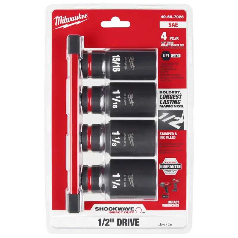 Milwaukee Shockwave Impact Duty Deep Sae Socket Set – 1/2 In Drive, 4-Piece (49-66-7026) 1
