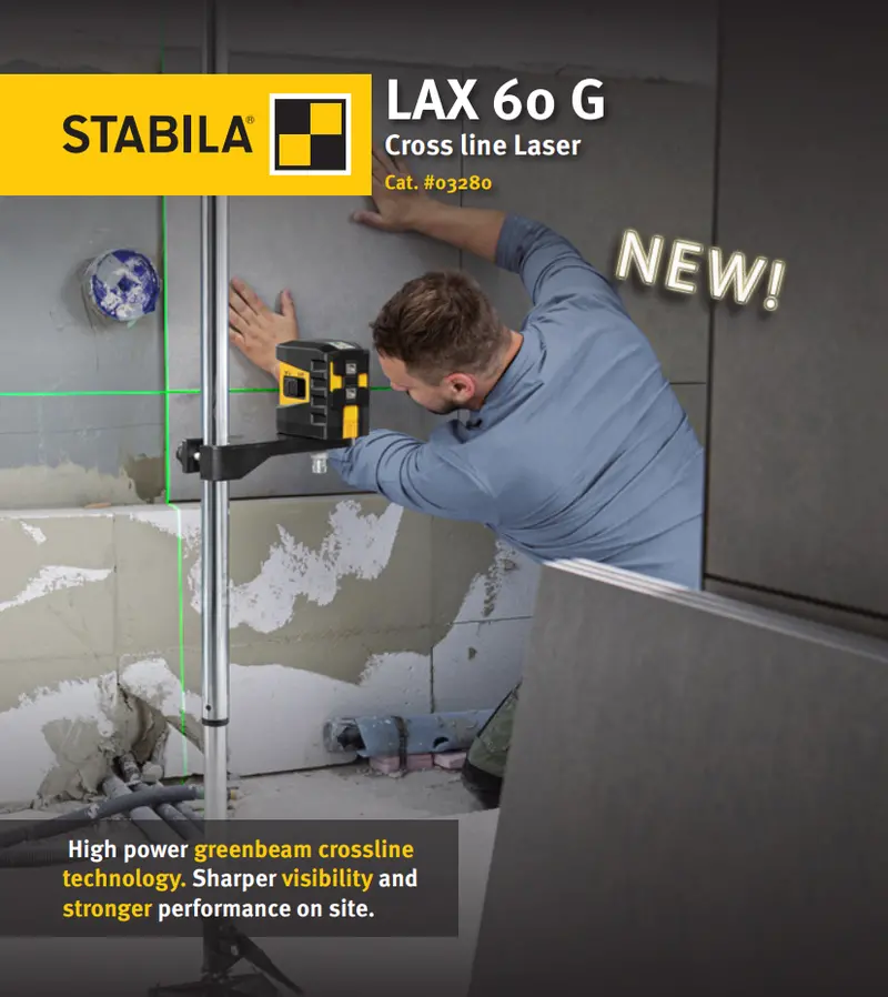 Stabila Lax 60 G Cross-Line Laser Level — Self-Leveling, Green Beam 1
